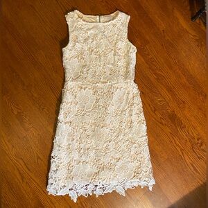Sleeveless Cream & Beige Lace Overlay Dress